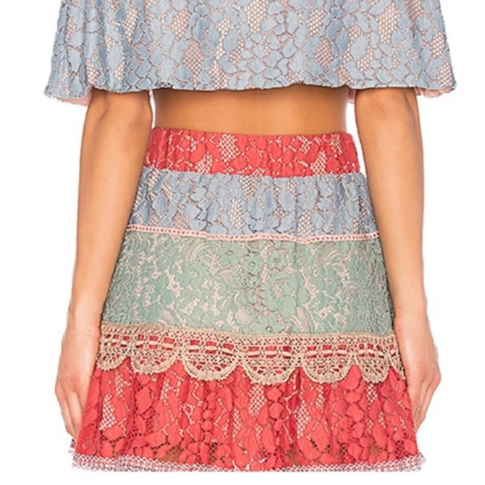 Alexis Multi-Colored Lace Mixed-Media Flare Mini Skirt - Picture 4 of 10